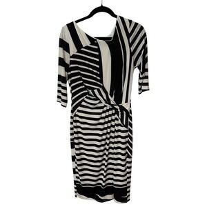 Chaya Womens Black White Striped Twist Front Sheath Dress Size 12